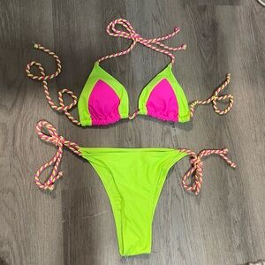 Neon bikini, sarong, & earrings